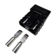 Roam Gear black 50A Anderson plug viewed from above the rear right corner with two loose contacts.