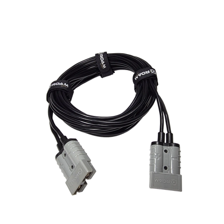 Roam Gear 5m Anderson to Anderson extension lead coiled with a grey plug on each end.