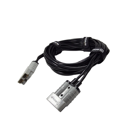 Roam Gear 5m Anderson to Anderson extension lead viewed from the right with a grey plug on each end.