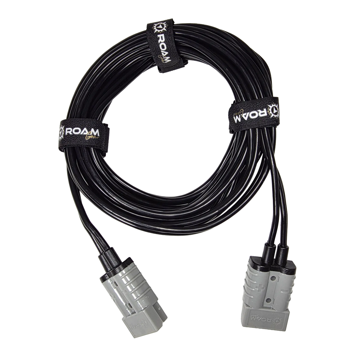 Roam Gear 5m Anderson to Anderson extension lead top view with three roam gear straps securing the coil.