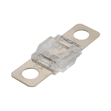Roam Gear 80A Midi fuse angled view with clear centre housing and two silver mounting tabs.