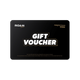 Roam Gear eGift Card with white gift voucher lettering on a black background.