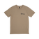 Roam Gear "Live the Roam Life" male tan T-shirt front view with a small Roam Gear chest logo.