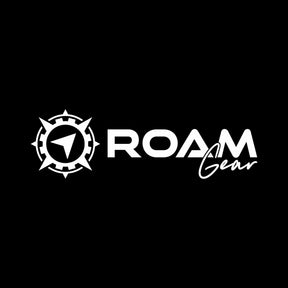 Medium Roam Gear white vinyl sticker with compass emblem and Roam Gear logo.