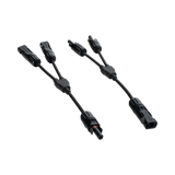 Roam Gear MC4 two to one solar adaptor pair in an angled view with black branch leads and connectors.