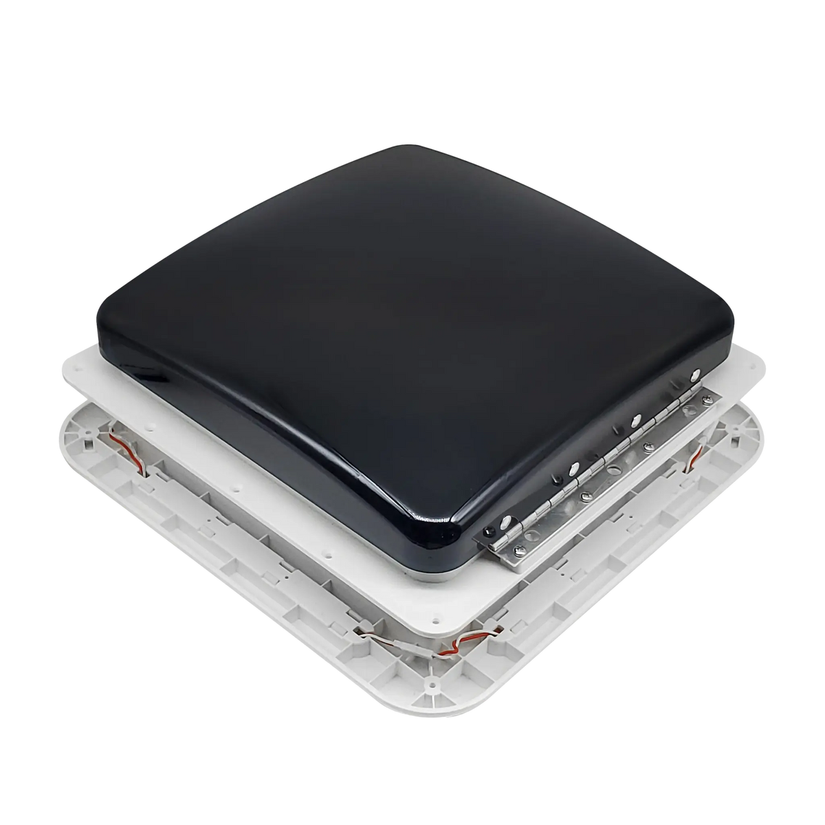 TRA 12V 280mm shower roof vent angled view with the tinted lid closed.