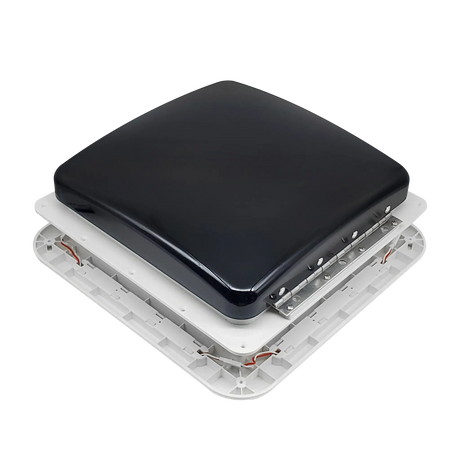 TRA 12V 280mm shower roof vent angled view with the tinted lid closed.