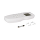 TRA 12V electric side vent roof hatch white remote angled view beside a glass fuse and four screws.