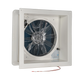 TRA 12V electric side vent roof hatch angled interior view with clear fan blades and a control panel.