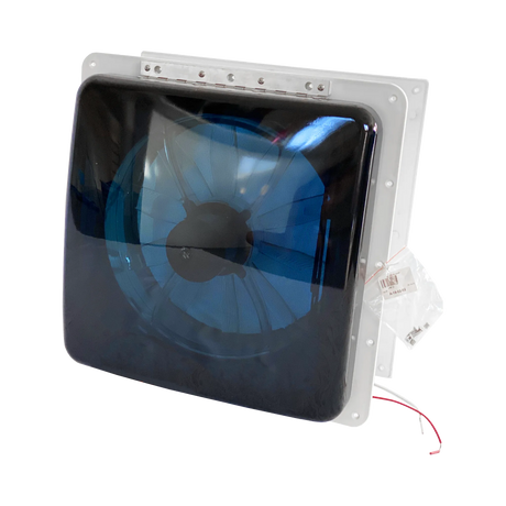 TRA 12V manual roof vent hatch exterior view with the tinted lid closed over the fan.