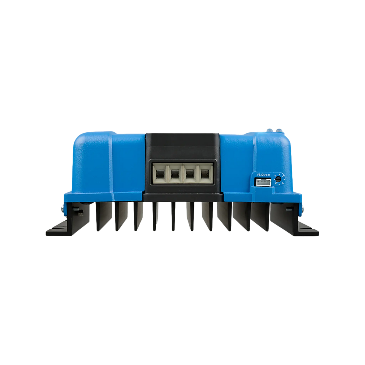 Victron SmartSolar MPPT 100/50 controller terminal end view with battery and solar connections above cooling fins.