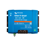 Victron Orion-Tr Smart 18A 12V isolated DC-DC battery charger top view with terminal block and status light.