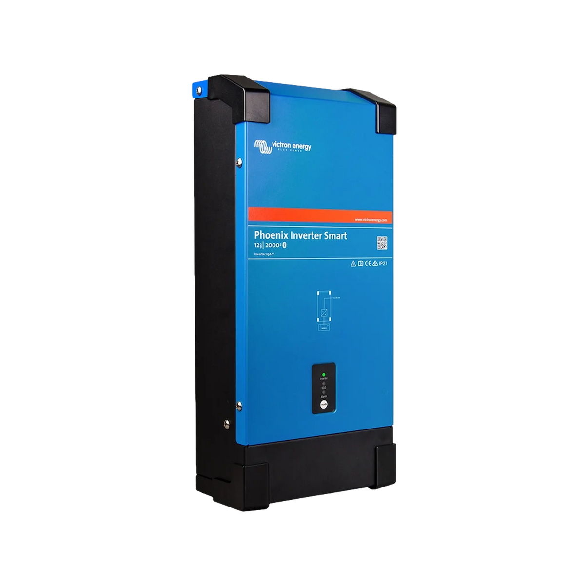 Victron 2000W 12V Smart Phoenix Bluetooth inverter in a front-left angled view.
