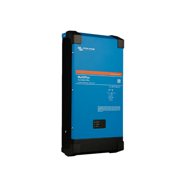 Victron MultiPlus 2000W/80A 12V inverter charger front-left angle view.