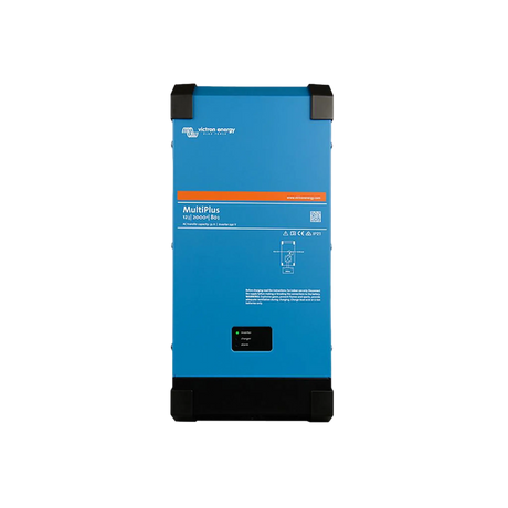 Victron MultiPlus 2000W/80A 12V inverter charger straight front view with status display.