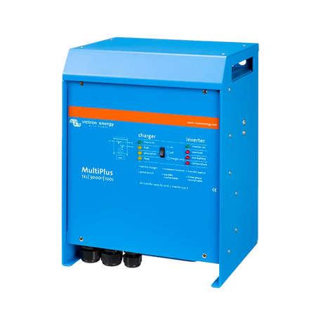 Victron MultiPlus 3000W/120A 12V inverter charger front-right angle view.