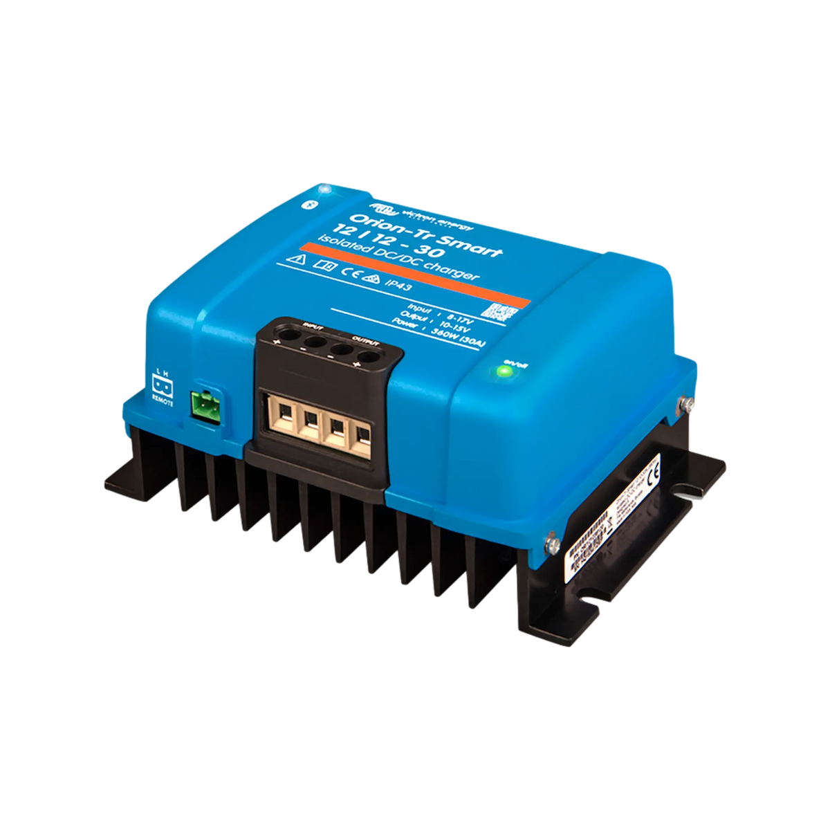 Victron Orion-Tr Smart 30A 12V isolated DC-DC battery charger in a front-right angled view.