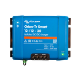 Victron Orion-Tr Smart 30A 12V isolated DC-DC battery charger top view with terminal block and status light.