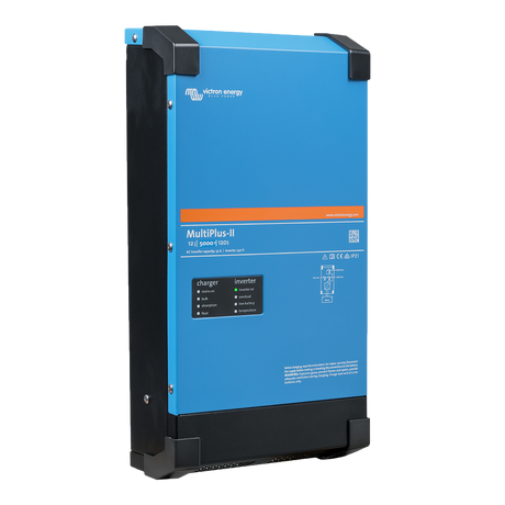 Victron MultiPlus-II 5000W/220A 12V inverter charger front left angle view.