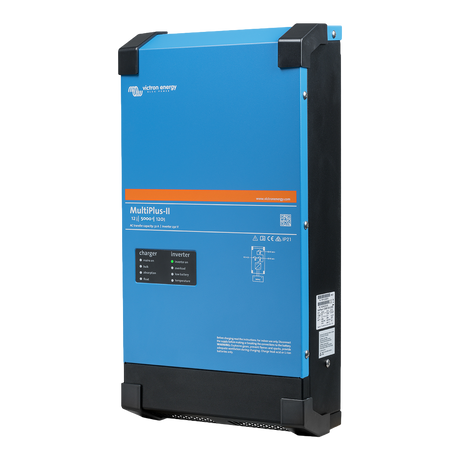 Victron MultiPlus-II 5000W/220A 12V inverter charger front-right angle view.
