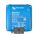 Victron Orion XS 50A 12V DC-DC battery charger top view with status lights and covered terminals.