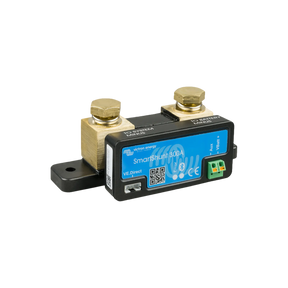 Victron SmartShunt 300A Bluetooth battery monitor in a front-left angled view with brass terminals.