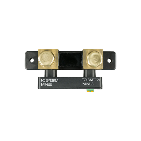 Victron SmartShunt 300A battery monitor top view with system-minus and battery-minus terminal labels.