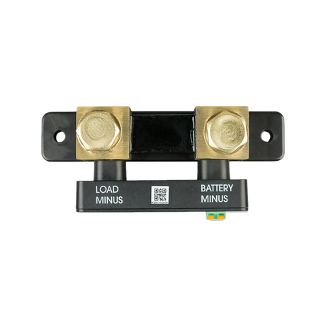 Victron SmartShunt 500A battery monitor top view with negative battery and load terminals.